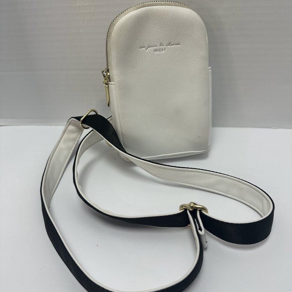 Inicat  White Black Small Crossbody Sling Bag 2 Zippered Pockets Chic